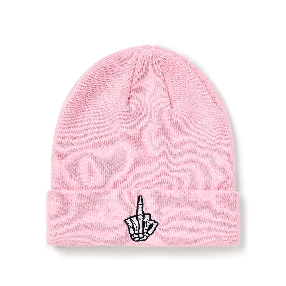 Pink Skeleton Middle Finger Cuff Beanie Hat