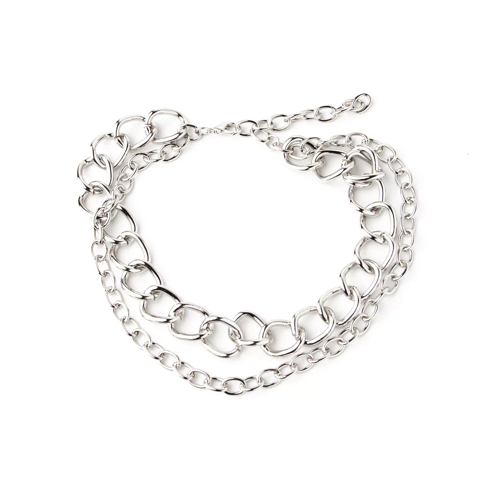 Silvertone Double Row Chunky Choker Necklace