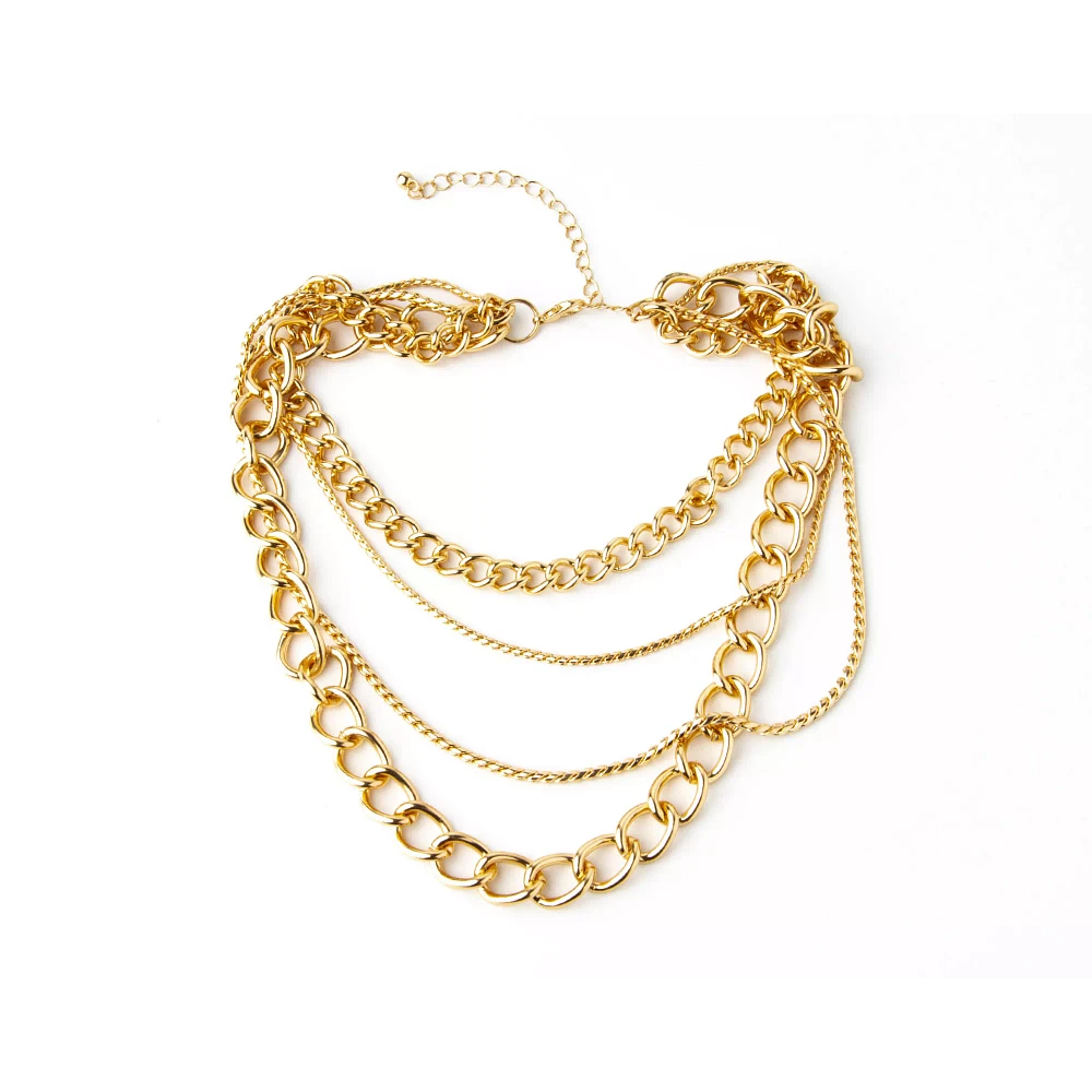 Goldtone Quadruple Row Simple Chain Choker Necklace