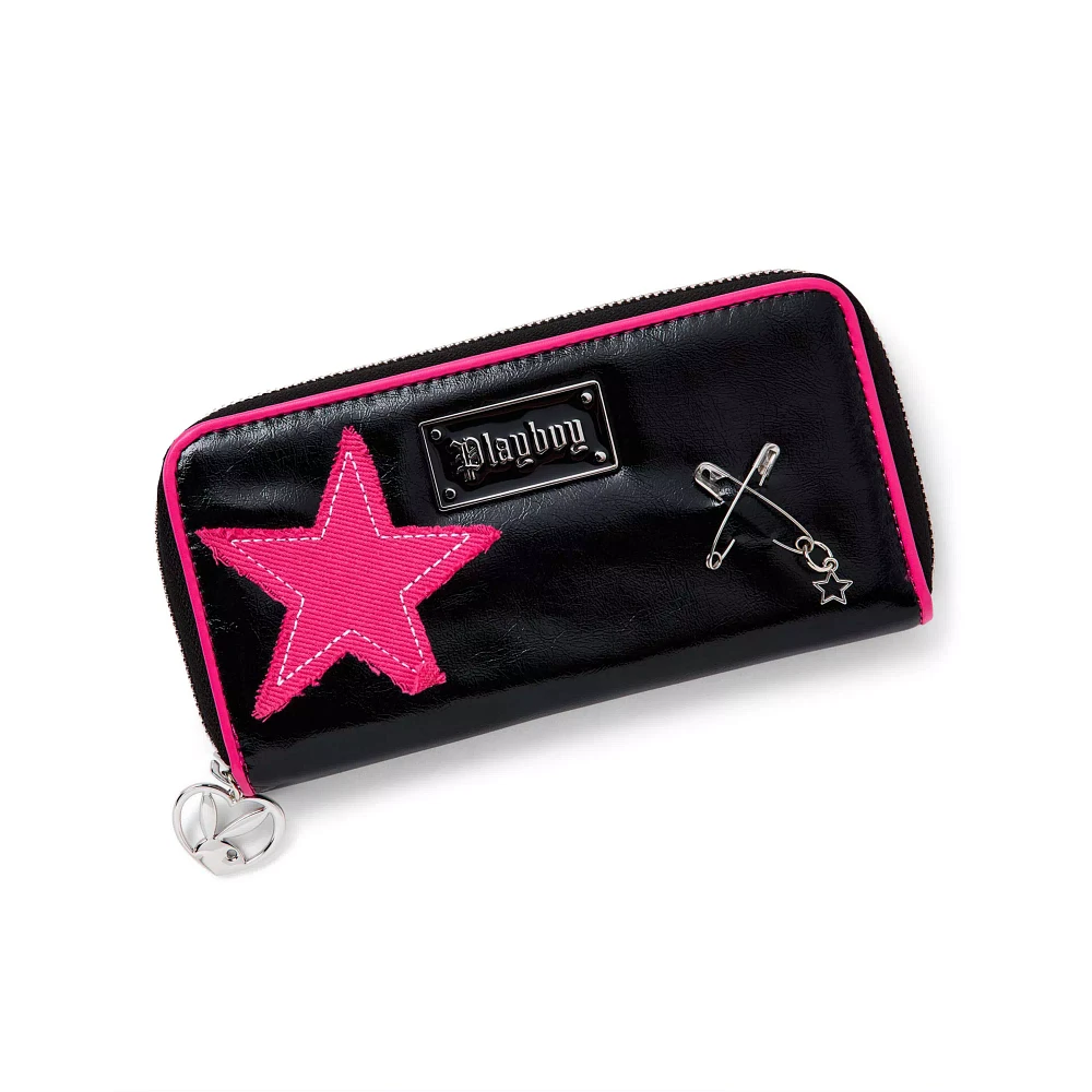 Playboy Large Star Patch and Safety Pin Zip Wallet