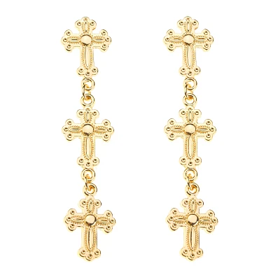 Gold Cross Dangle Earrings