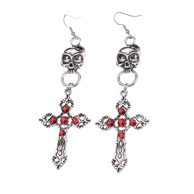 Red Skull and Cross Dangle Earrings