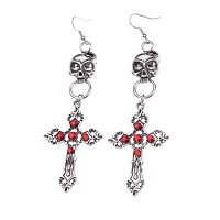 Red Skull and Cross Dangle Earrings