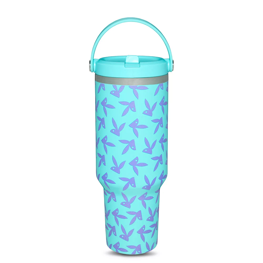 Blue and Purple Playboy Bunny Print Tumbler with Straw - 40 oz.