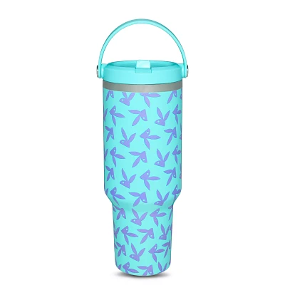 Blue and Purple Playboy Bunny Print Tumbler with Straw - 40 oz.