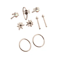 Multi-Pack CZ Spiderweb Nose Pins and Hoop 9 Pack - 20 Gauge