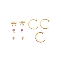 Multi-Pack CZ Bow Nose Pin and Hoop Rings 9 Pack - 20 Gauge