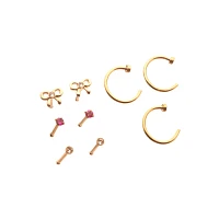 Multi-Pack CZ Bow Nose Pin and Hoop Rings 9 Pack - 20 Gauge