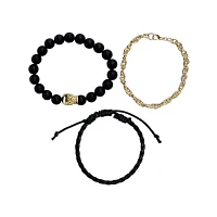 Multi-Pack Black and Goldtone Skull Beaded Cord Bracelets - 3 Pack
