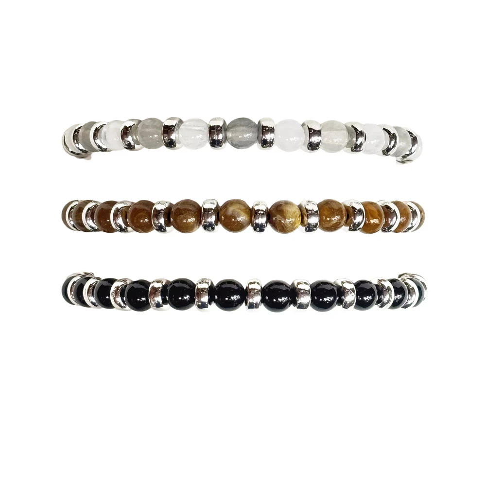 Multi-Pack Black White and Brown Beaded Bracelets - 3 Pack
