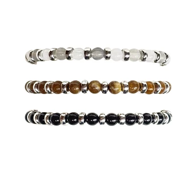 Multi-Pack Black White and Brown Beaded Bracelets - 3 Pack