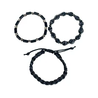 Multi-Pack Black Skull and Braided Bracelets - 3 Pack
