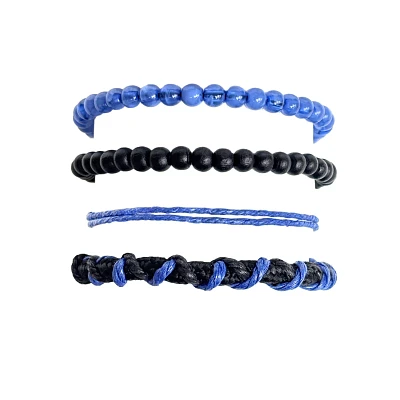 Multi-Pack Black and Blue Beaded Cord Bracelets - 4 Pack