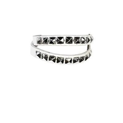 White Studded 2 Row Leather Cuff Bracelet
