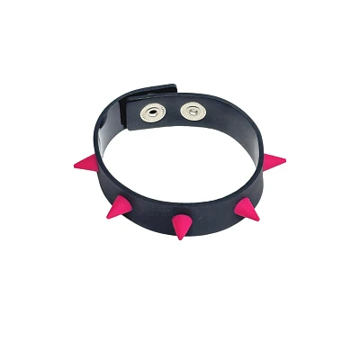 Black and Pink Spiked Leather Cuff Bracelet