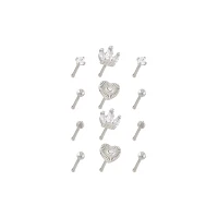 Multi-Pack Heart and Crown Nose Pins 12 Pack - 20 Gauge