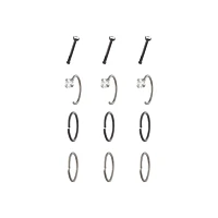 Multi-Pack Silvertone and CZ Nose Hoops and Pins 12 Pack