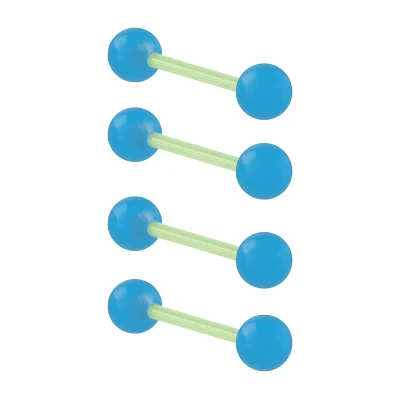 Multi-Pack Glow in the Dark Blue and Green Barbells 4 Pack - 14 Gauge