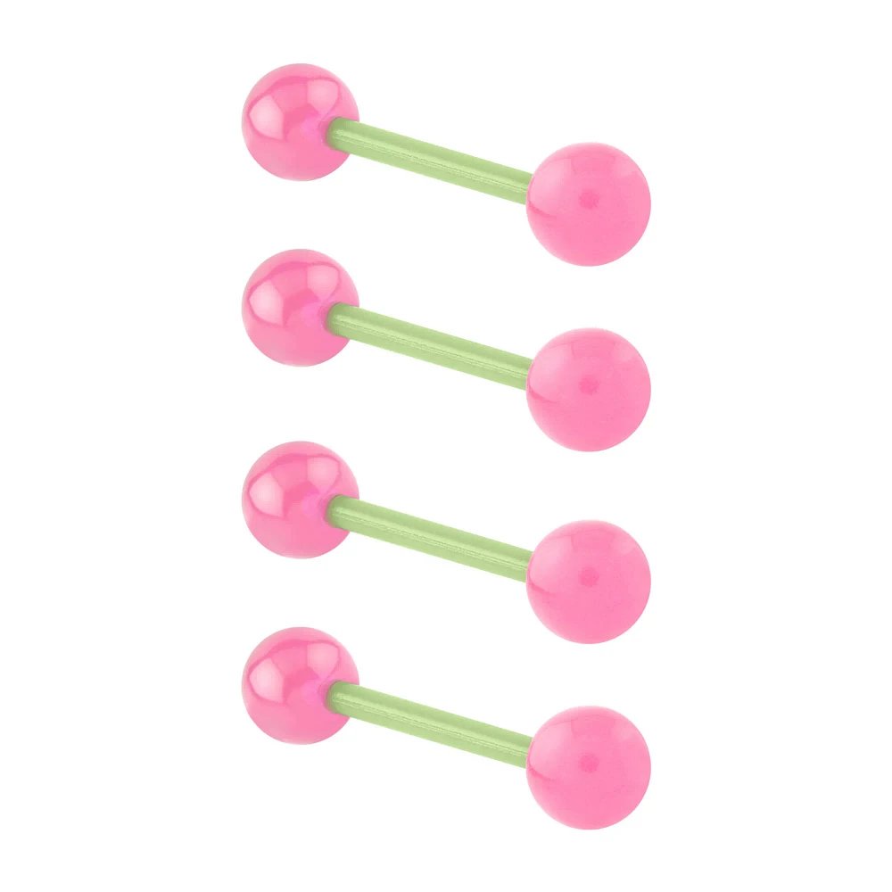 Multi-Pack Glow in the Dark Pink and Green Barbells 4 Pack - 14 Gauge