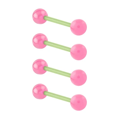 Multi-Pack Glow in the Dark Pink and Green Barbells 4 Pack - 14 Gauge