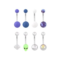 Multi-Pack Blue and Purple Alien Belly Rings 8 Pack - 14 Gauge