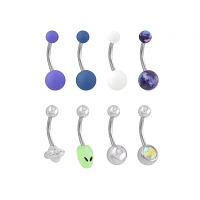 Multi-Pack Blue and Purple Alien Belly Rings 8 Pack - 14 Gauge