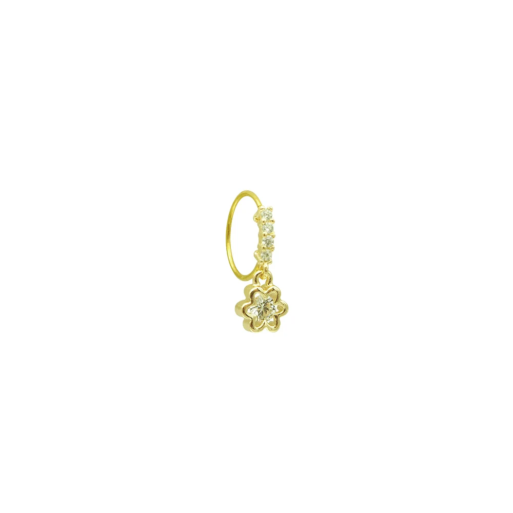 Goldtone CZ Dangle Flower Hinge Hoop - 20 Gauge
