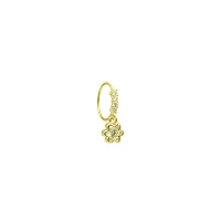 Goldtone CZ Dangle Flower Hinge Hoop - 20 Gauge