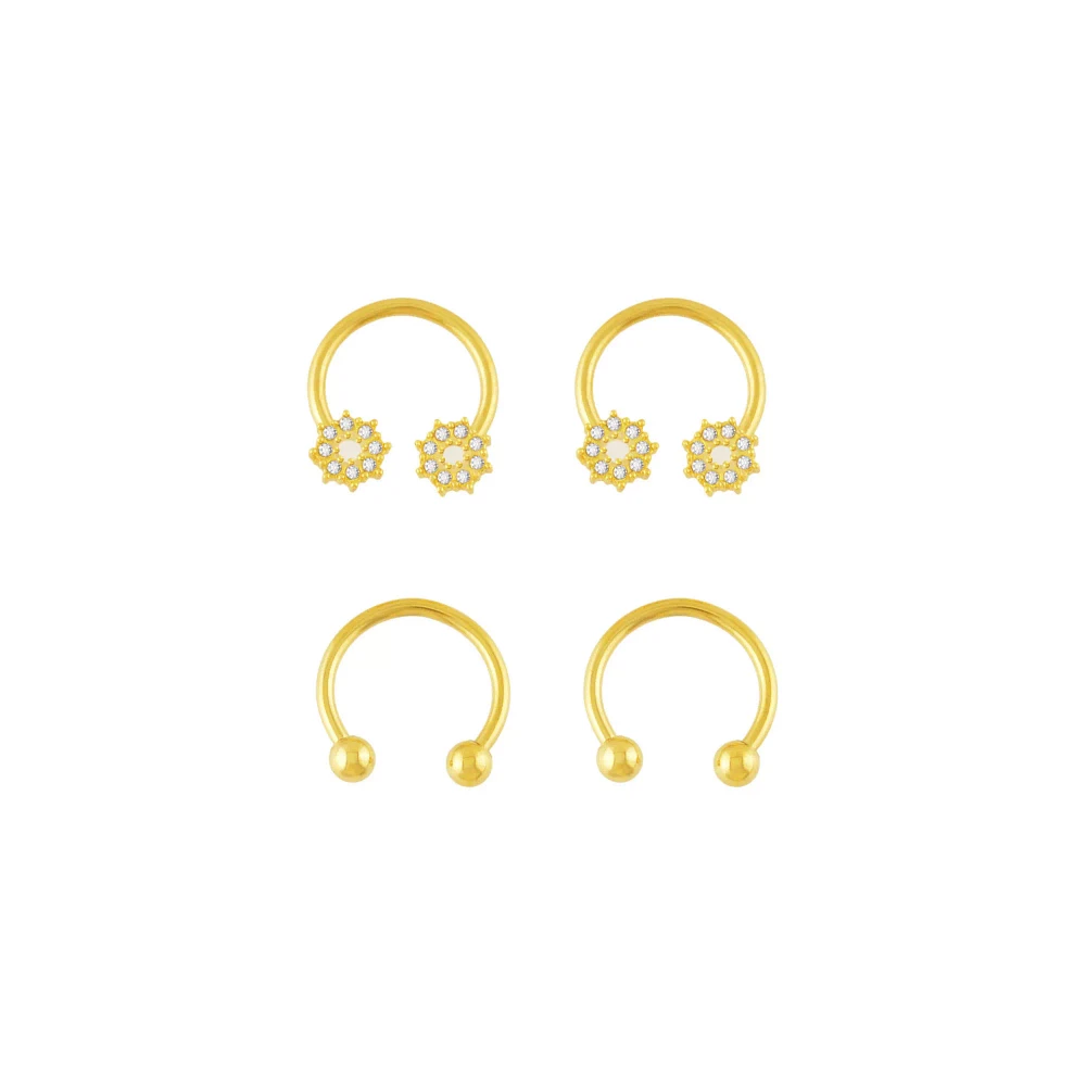 Multi-Pack Goldtone CZ Flower Horseshoe Rings 2 Pair - 16 Gauge