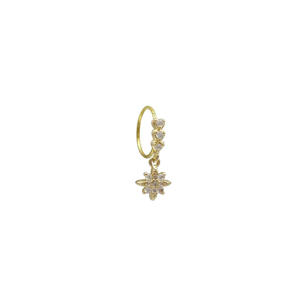 CZ Goldtone Dangle Star Hoop Nose Ring - 20 Gauge
