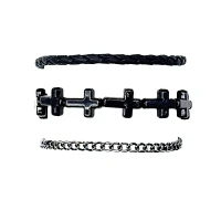 Multi-Pack Black Cross Beaded and Chain Bracelets - 3 Pack