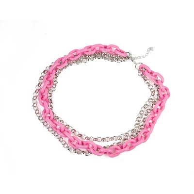 Pink 3 Row Chunky Chain Necklace