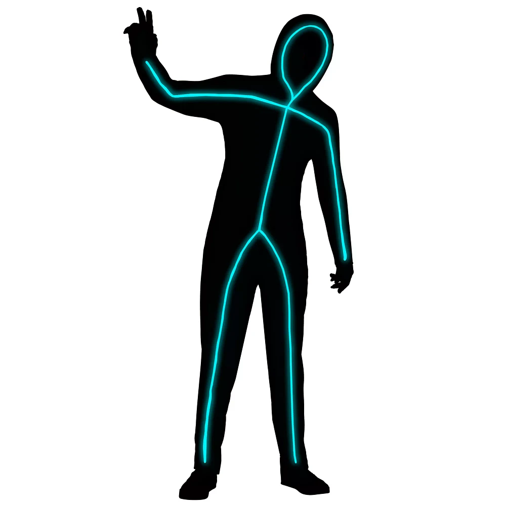 Adult Light-Up EL Wire Blue Stick Figure Plus Size Costume