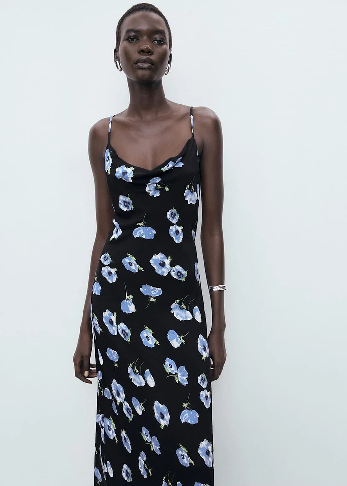 Midi-dress with draped neckline