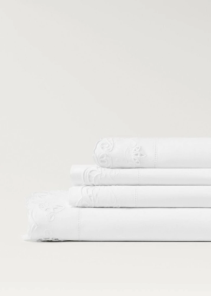 Cotton embroidered openwork top sheet for 135/140 cm bed