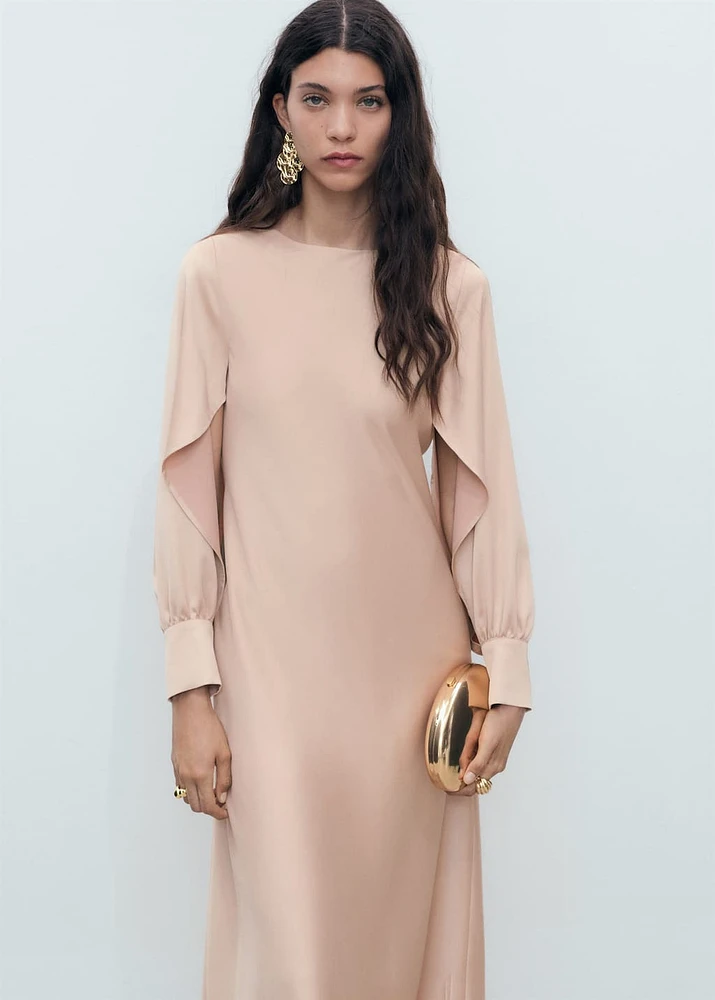 Satin dress with slit sleeves