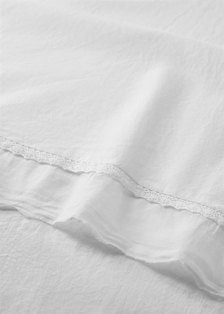 Washed cotton children’s top sheet with lace ruffle for 90 cm bed