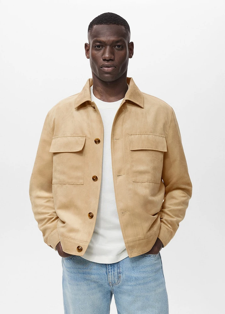 Suede leather-effect overshirt