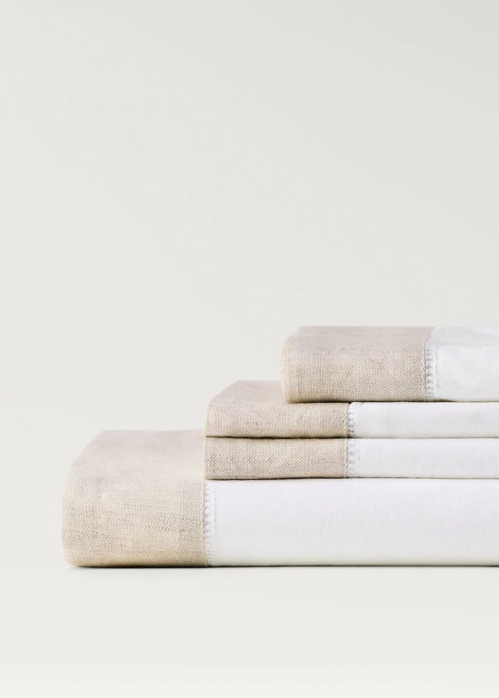 Cotton percale top sheet with linen trim for / cm bed