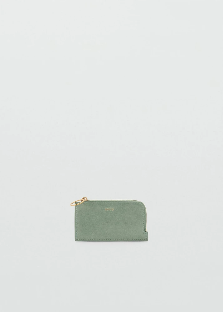 Hammered leather-effect card holder with zipper