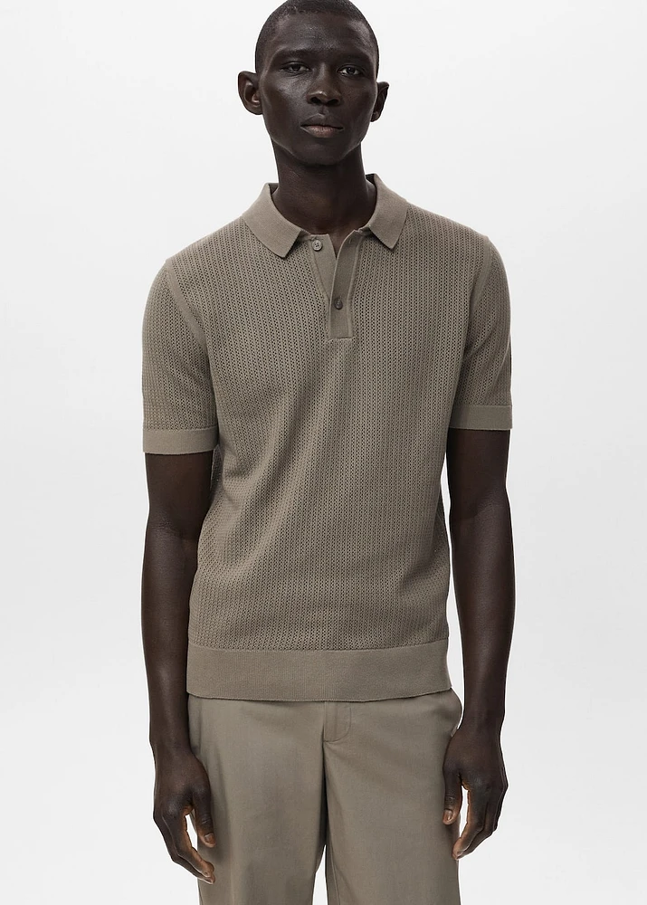 Openwork knitted cotton polo shirt