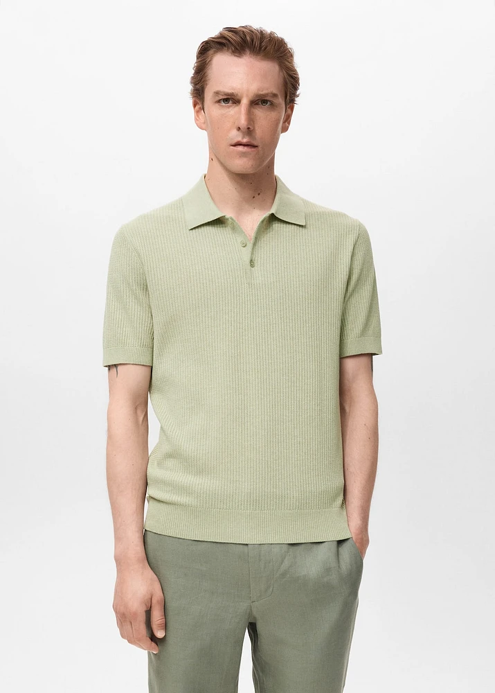 Ribbed knit polo shirt