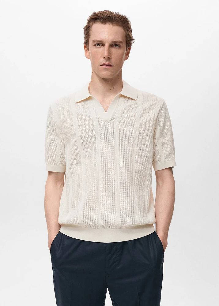 Openwork knitted cotton polo shirt