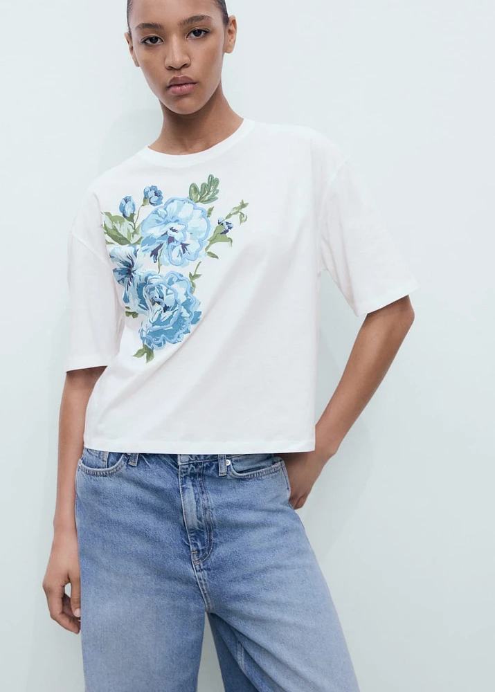 Floral-print cotton t-shirt