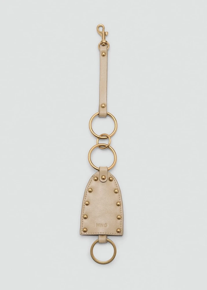 Leather-effect keychain with studs