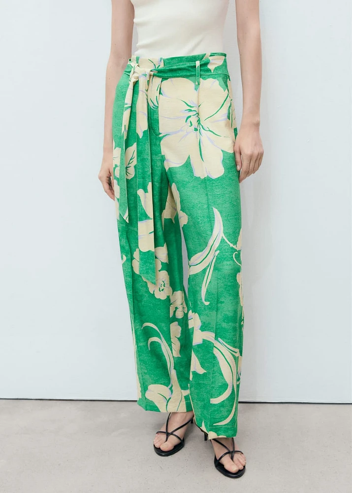 Printed pants with belt