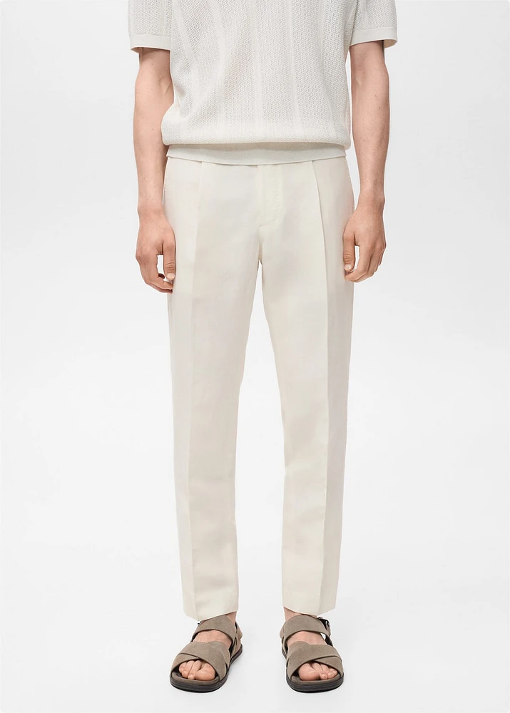 Slim-fit pleated linen pants