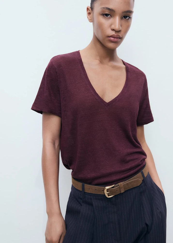 V-neck linen t-shirt