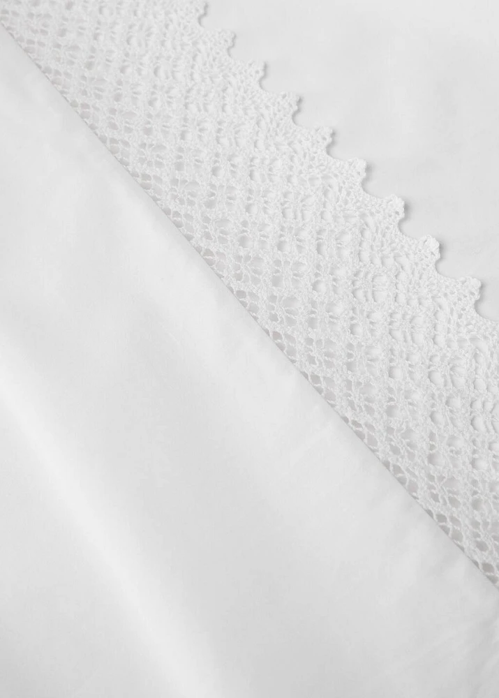 Cotton percale lace top sheet for 180/200 cm bed