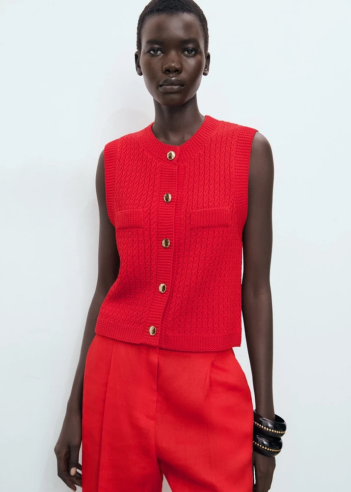 Chunky-knit vest with buttons